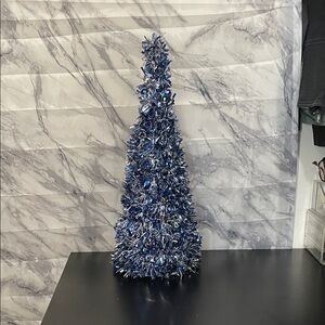 Vibrant Blue and Silver Tinsel Wreath